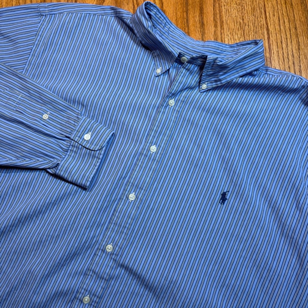 Polo Ralph Lauren Shirt Mens 3XB Blue Stripe Classic Fit Button Down Long Sleeve